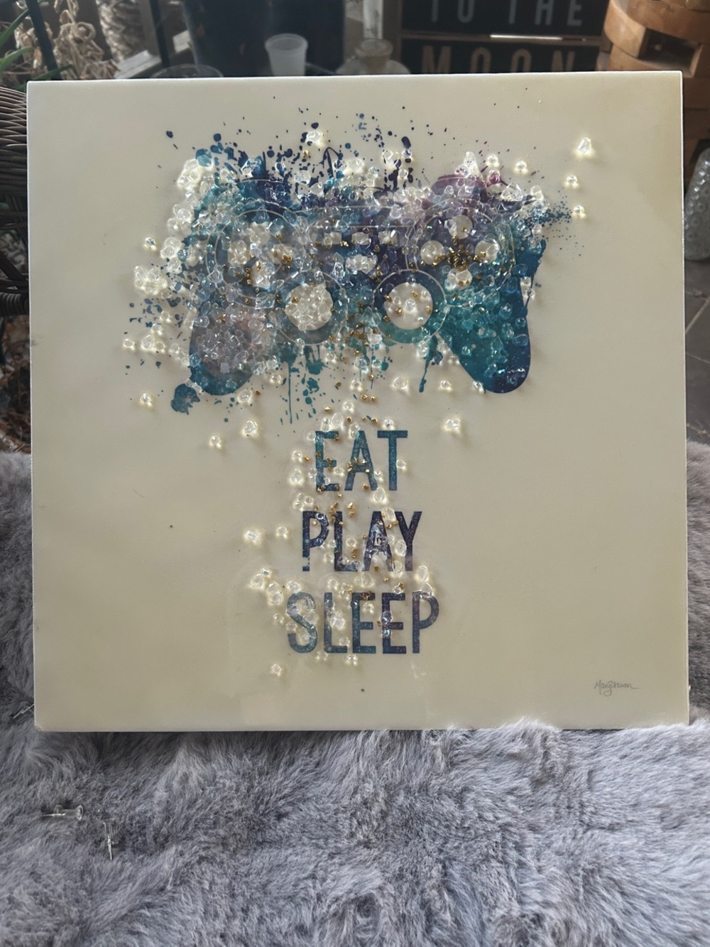 & Other Stories Blue Teal Mixed-Media 'Eat Play Sleep' Wall Art